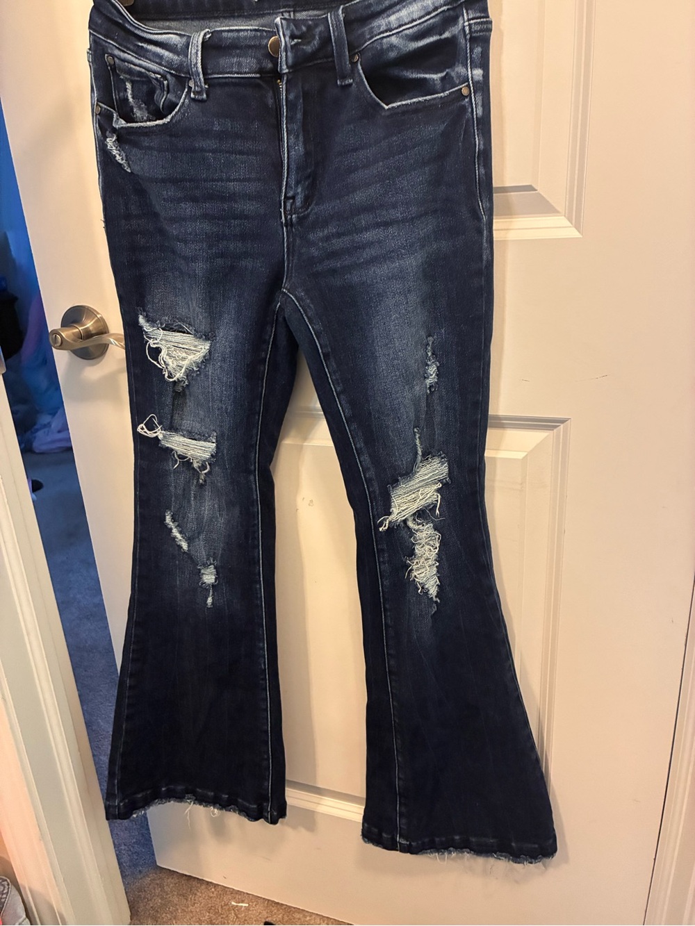 Women's Dark Blue Distressed Flare Jeans